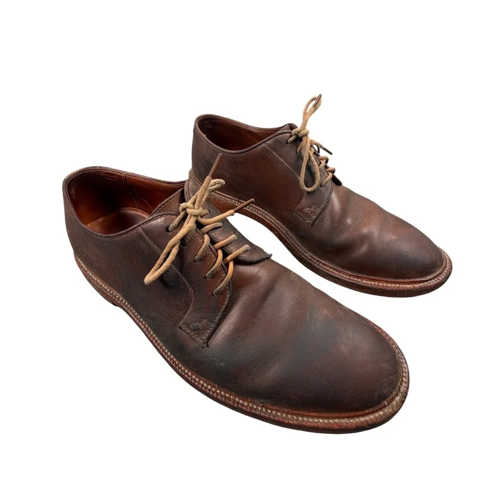 Grant Stone Mens Shoes Plain Toe Blucher Brown Leather Derby Dress Casual 9.5 D